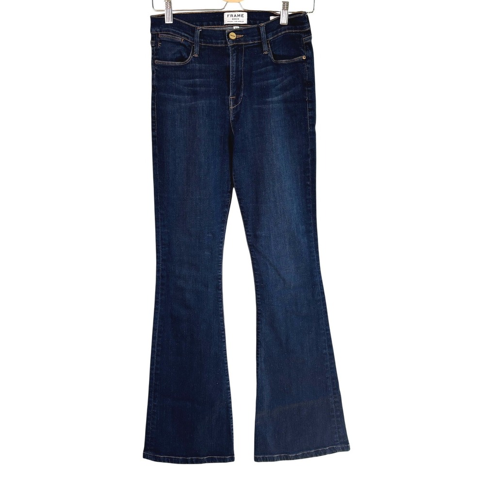 FRAME Le High Flare Jeans Dark Wash High Rise Denim Size 30 Paris Chic Premium